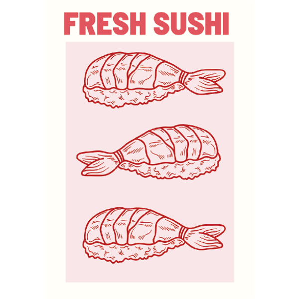 Pink Fresh Sushi A4 Print