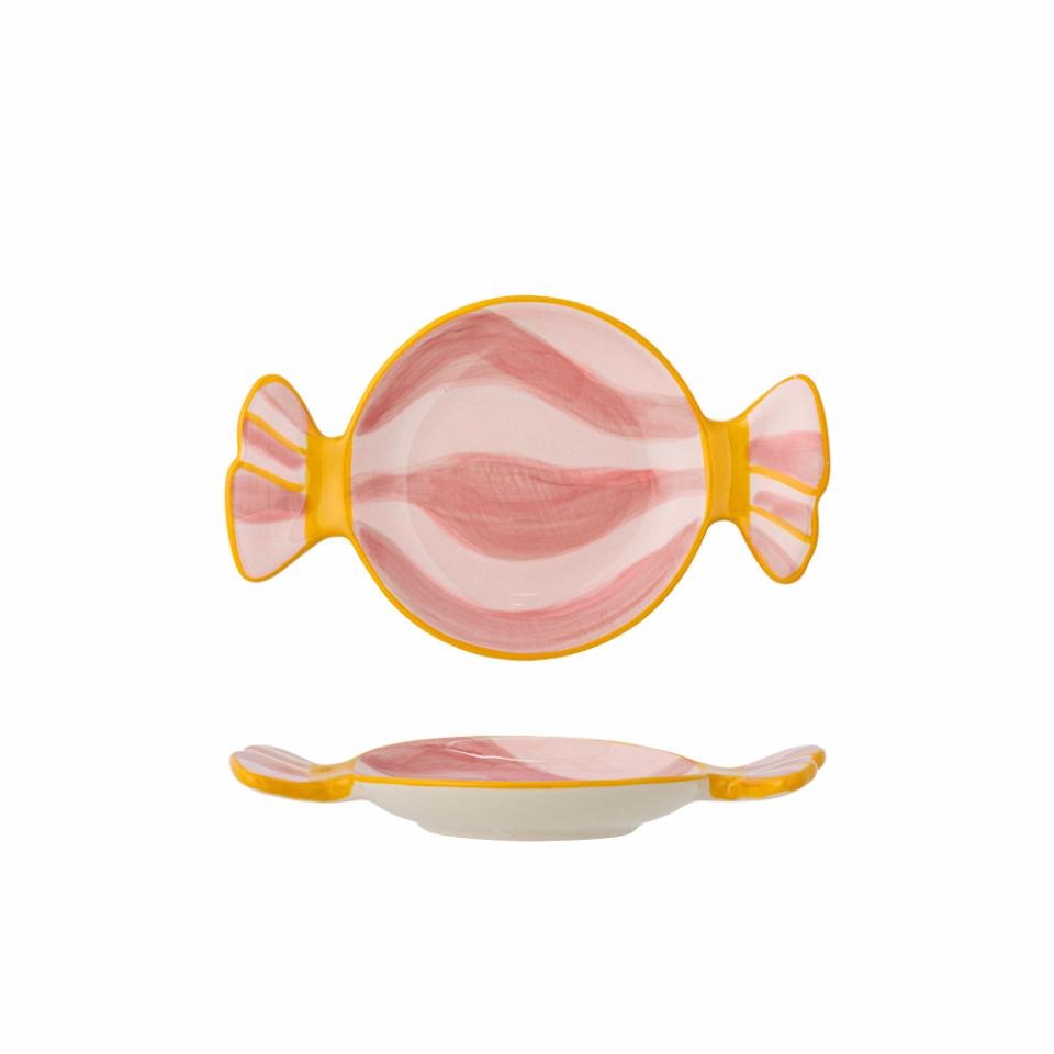 Front and side view of the Caramella-shaped serving plate rose small on a white background