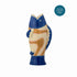 Hand-painted blue fish-shaped stoneware vase with golden accents, decorative coastal home décor jug for fresh or dried flowers.
