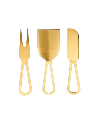 Jett Cheese Knife Set – three gold stainless steel knives displayed on a white background