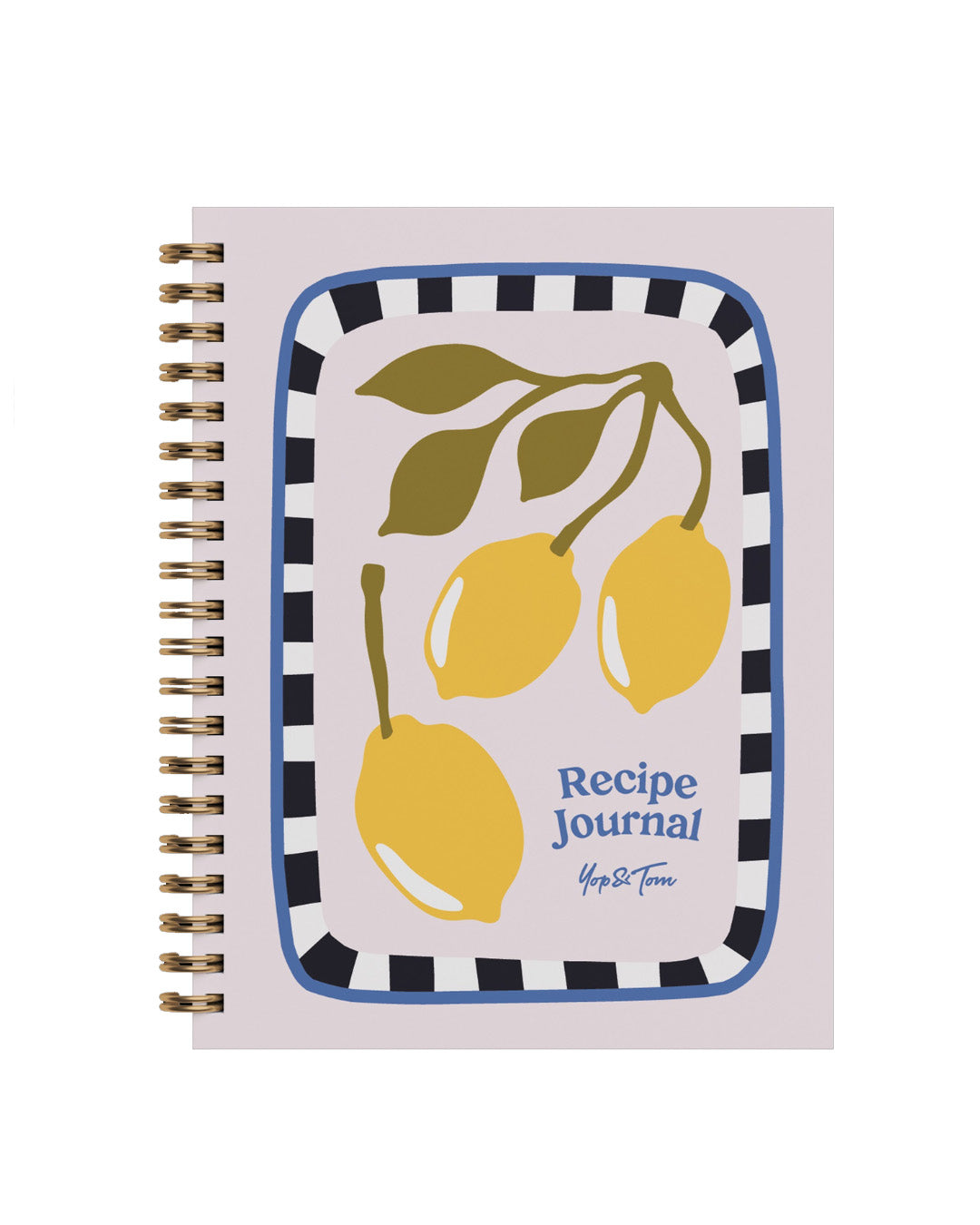 Recipe journal with lemon design on a white background
