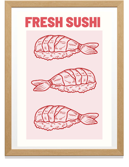 Pink Fresh Sushi A4 Print