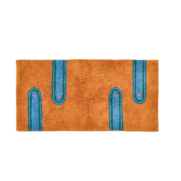 Hand-Tufted Rug Brown, Blue, Green Rose 100% Cotton