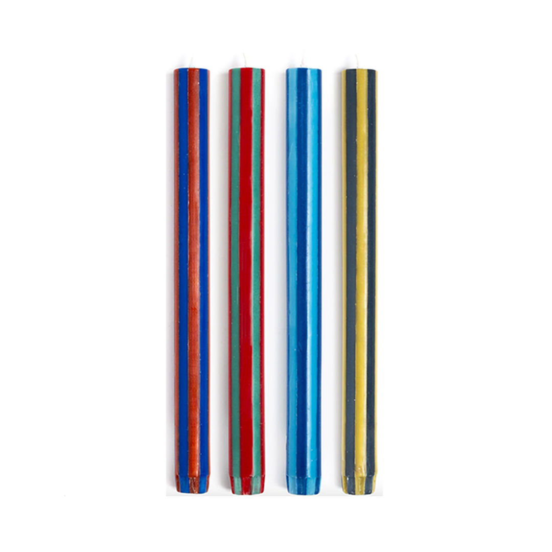 Striped Dinner Candle - Mix Set of 4 Strong Colours