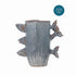 Front view of the Stoneware fish vase with three decorative fish and blue reactive glaze