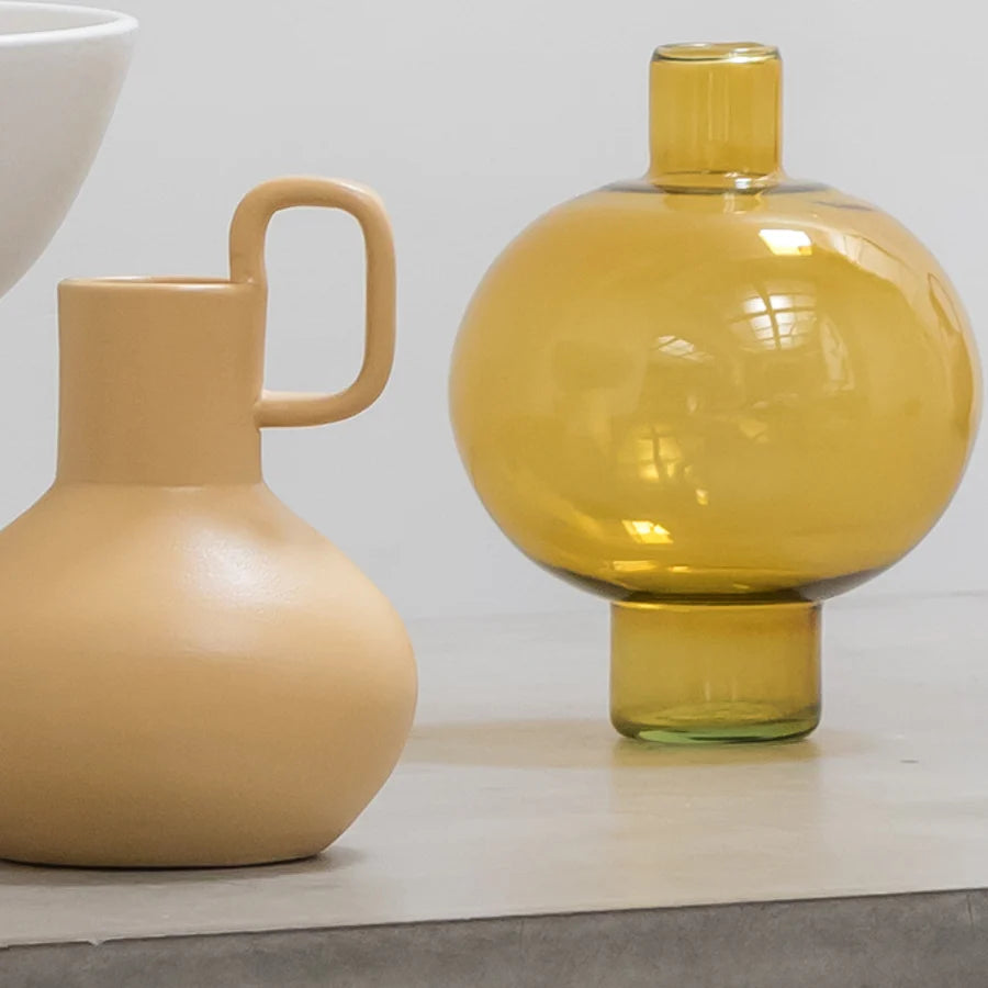Recyled Round Glass Vase Amber Green