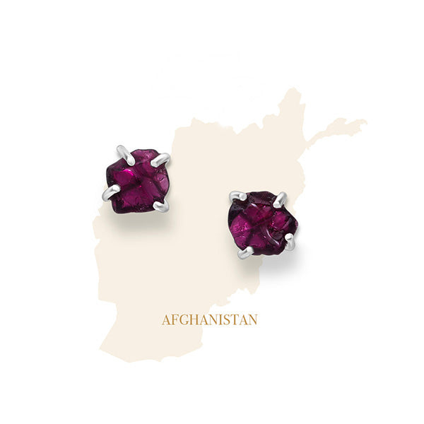Afghanistan Rhodolite Stud Earrings