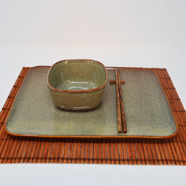 Brown &amp; Green Rectangular Serving Plate