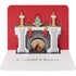 3D Christmas card featuring festive fireplace with decorations, die-cut and cold foil finish, 280gsm textured card, white envelope, made in the UK