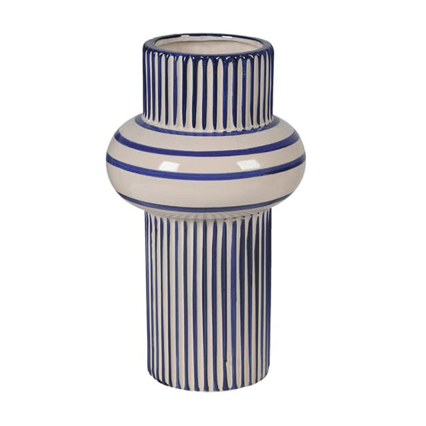 Blue and White Pinstripe Ceramic Vase