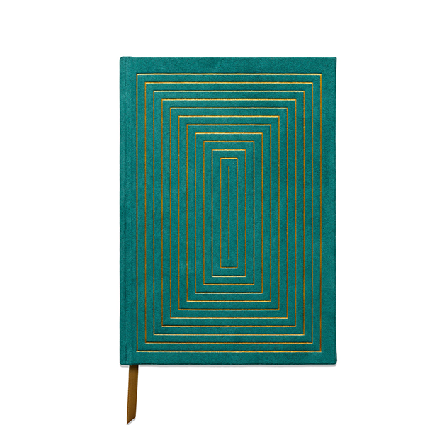 Hard Cover Suede Journal - Green &amp; Gold Linear Block