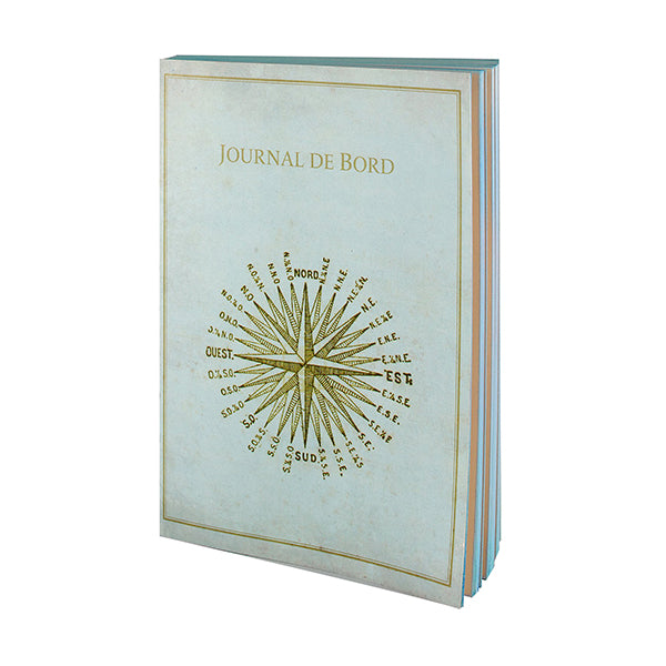 Cover of Journal De Bord handmade notebook from the Libri Muti Collection, featuring a soft cover and light blue hand-coloured slice, crafted in Florence, Italy.