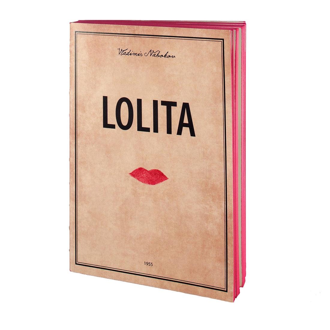 Cover of Lolita handmade notebook from the Libri Muti Collection, featuring a soft cover and red hand-coloured slice, crafted in Florence, Italy.