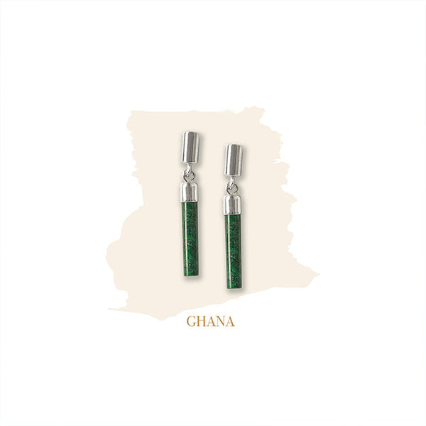 Ghana Malachite Drop Bar Earrings