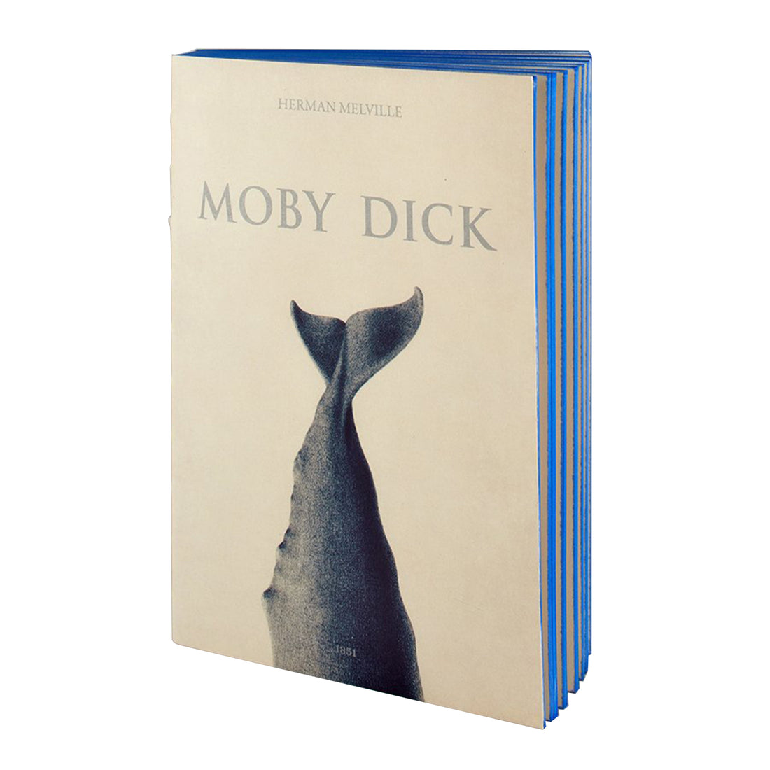 Cover of Moby Dick handmade notebook from the Libri Muti Collection, featuring a soft cover and blue hand-coloured slice, crafted in Florence, Italy.