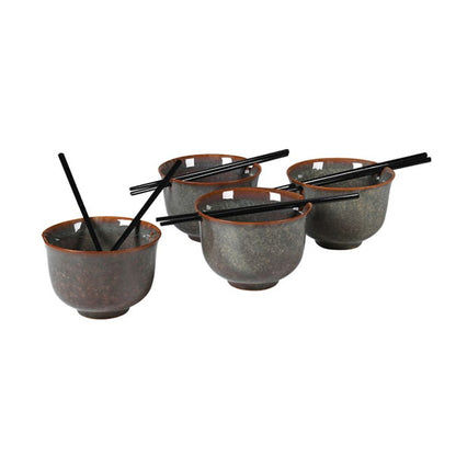 Ceramic Noodle Bowl with Chopsticks - Set of 4