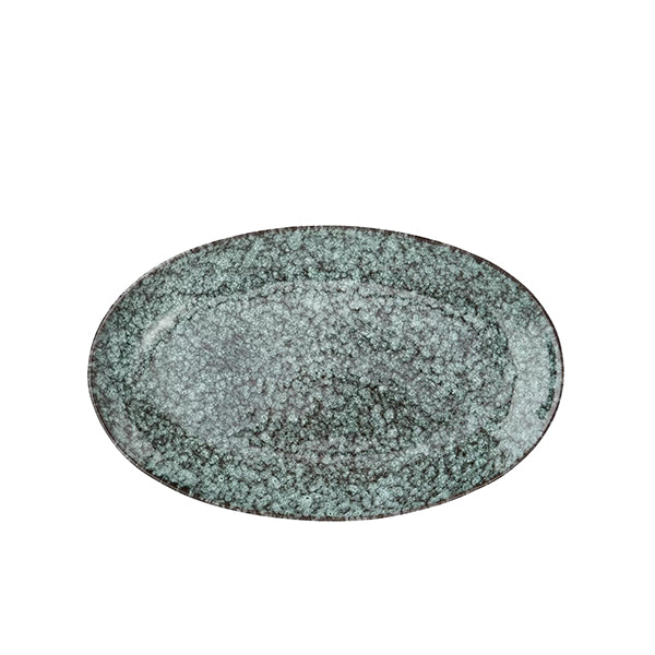 Green &amp; Black Stoneware Oval Serving Dish