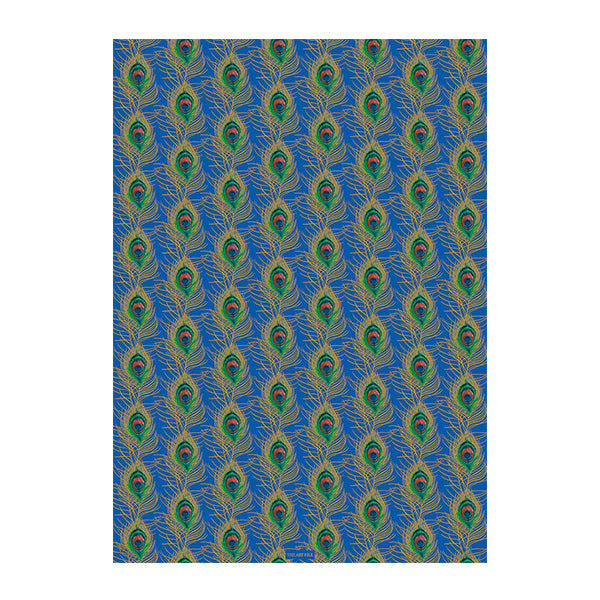 Blue Peacock Feathers Gift Wrap Single Sheet