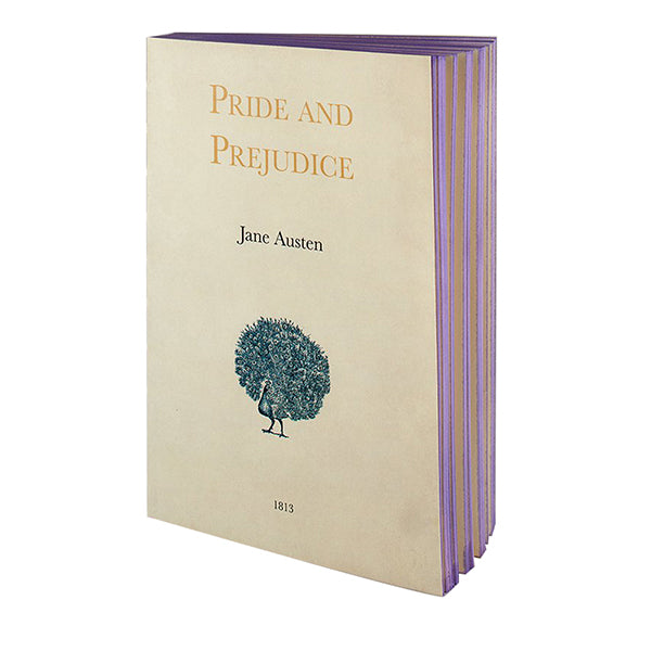 Cover of Pride and Prejudice handmade notebook from the Libri Muti Collection, featuring a soft cover and lilac hand-coloured slice, crafted in Florence, Italy.