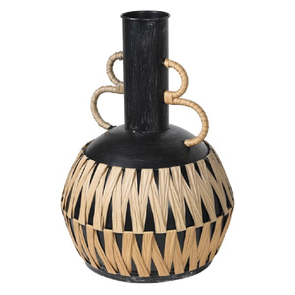 Black Rattan Vase With Handles