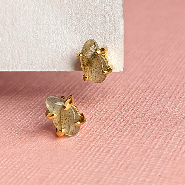 Thailand Gold Labradorite Droplet Stud Earrings