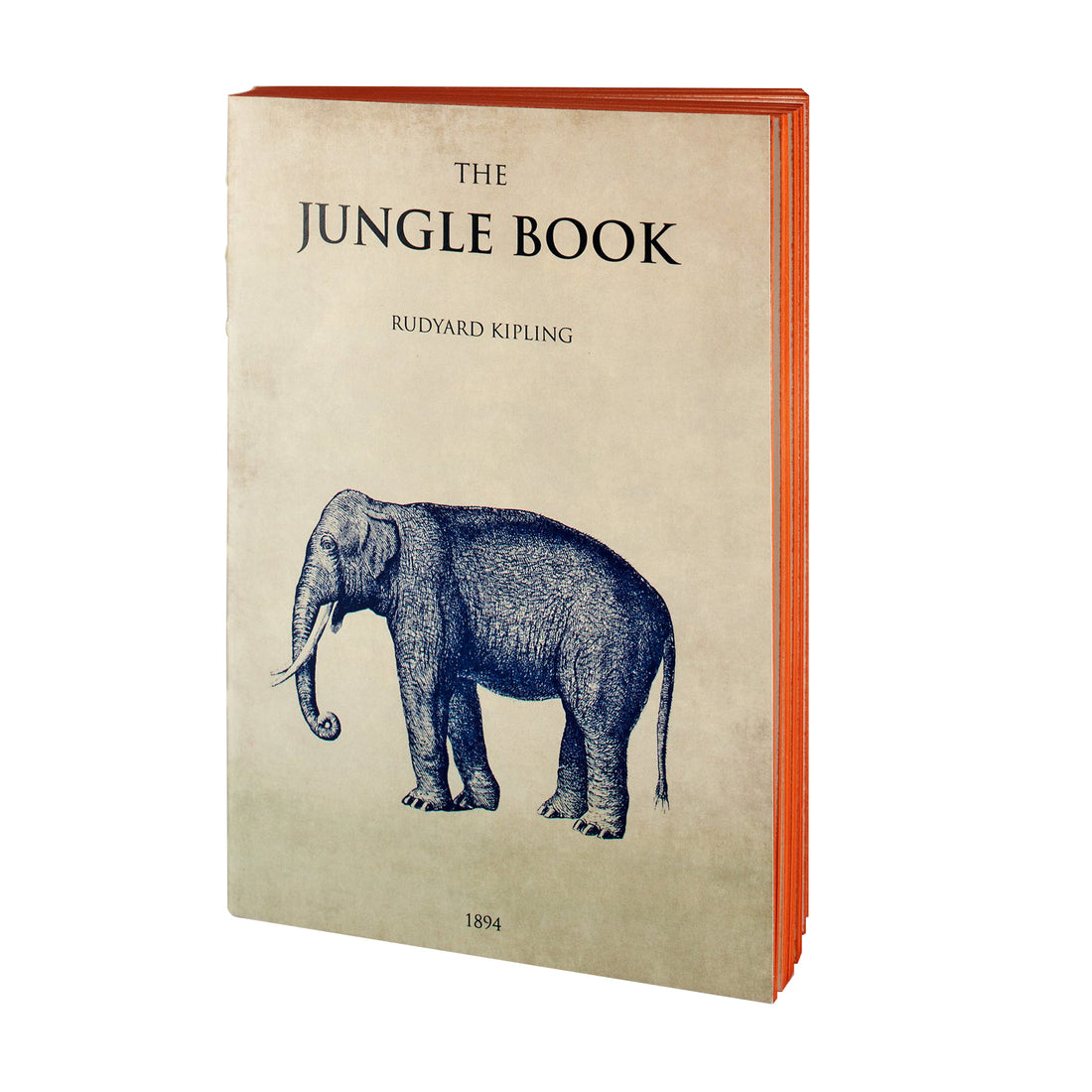 Cover of The Jungle Book handmade notebook from the Libri Muti Collection, featuring a soft cover and orange hand-coloured slice, crafted in Florence, Italy